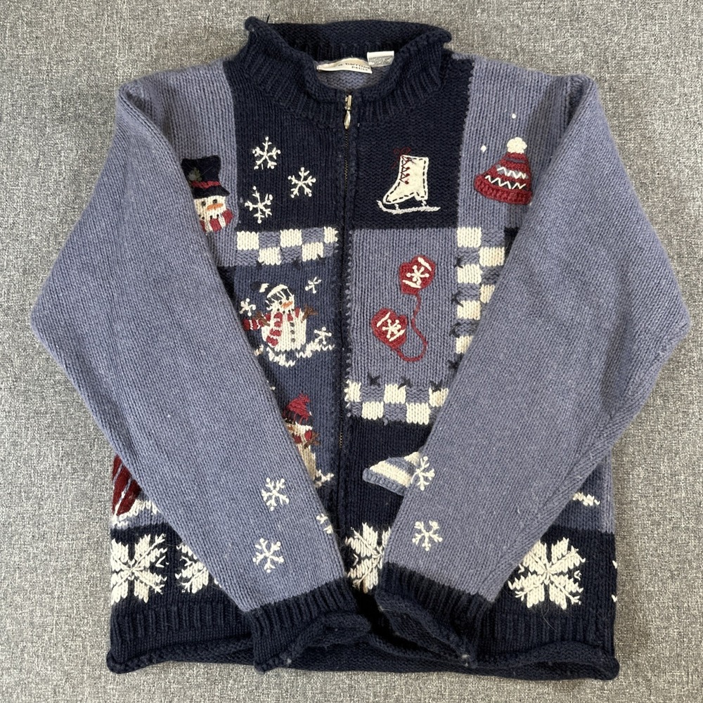 Vintage Croft & Barrow Petite PM Christmas Sweater Zip Cardigan Angora Wool